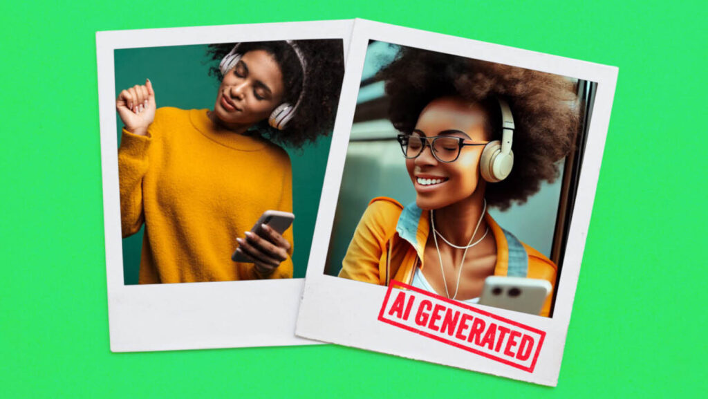 AI generated image of a girl and a real image of a girl