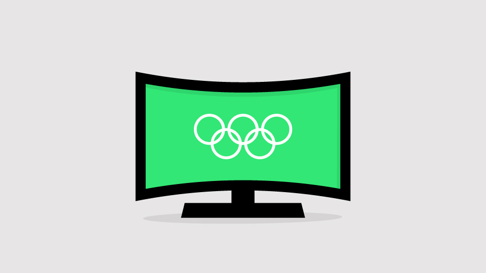 Olympic rings on a television screen.