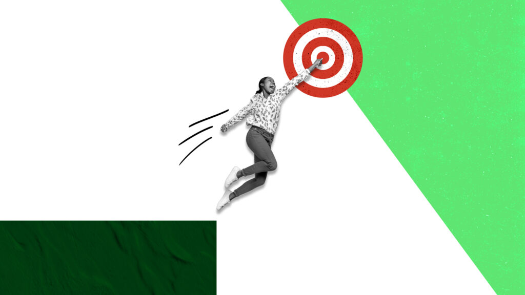 Person jumping to and hitting a target