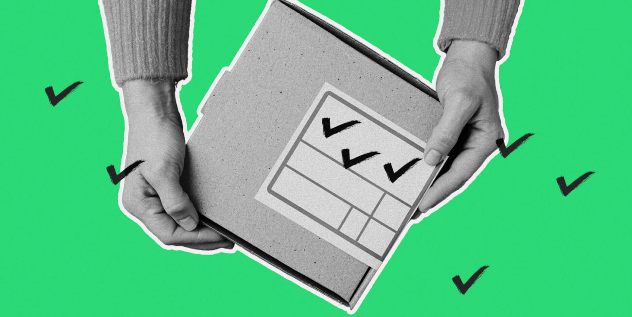 Hands holding package with a checklist