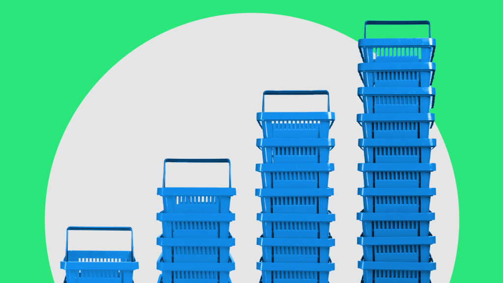 Stacked grocery baskets