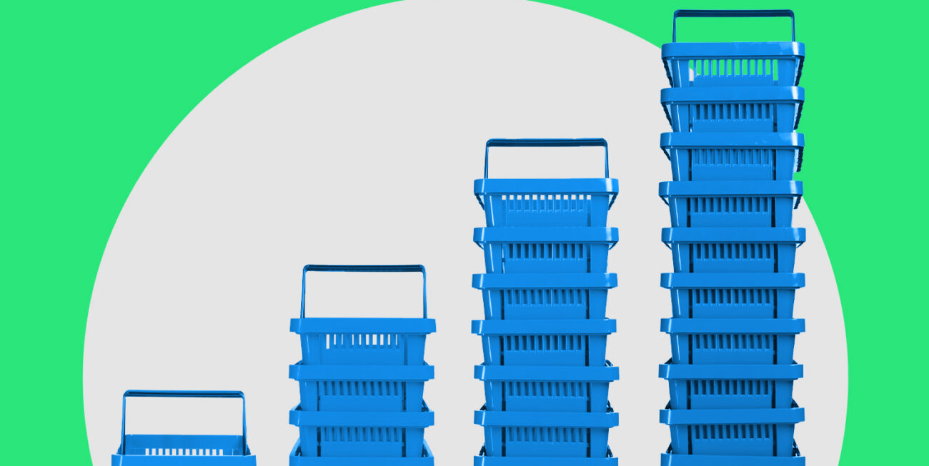 Stacked grocery baskets