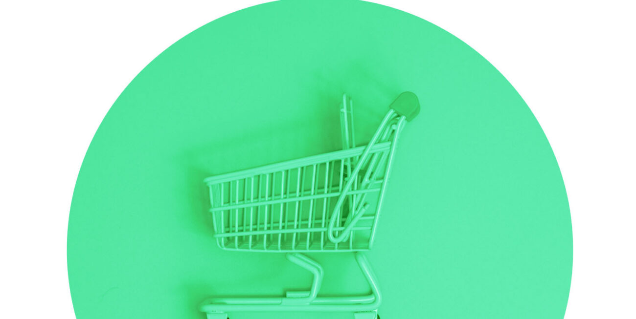 Shopping cart spotlighted in green
