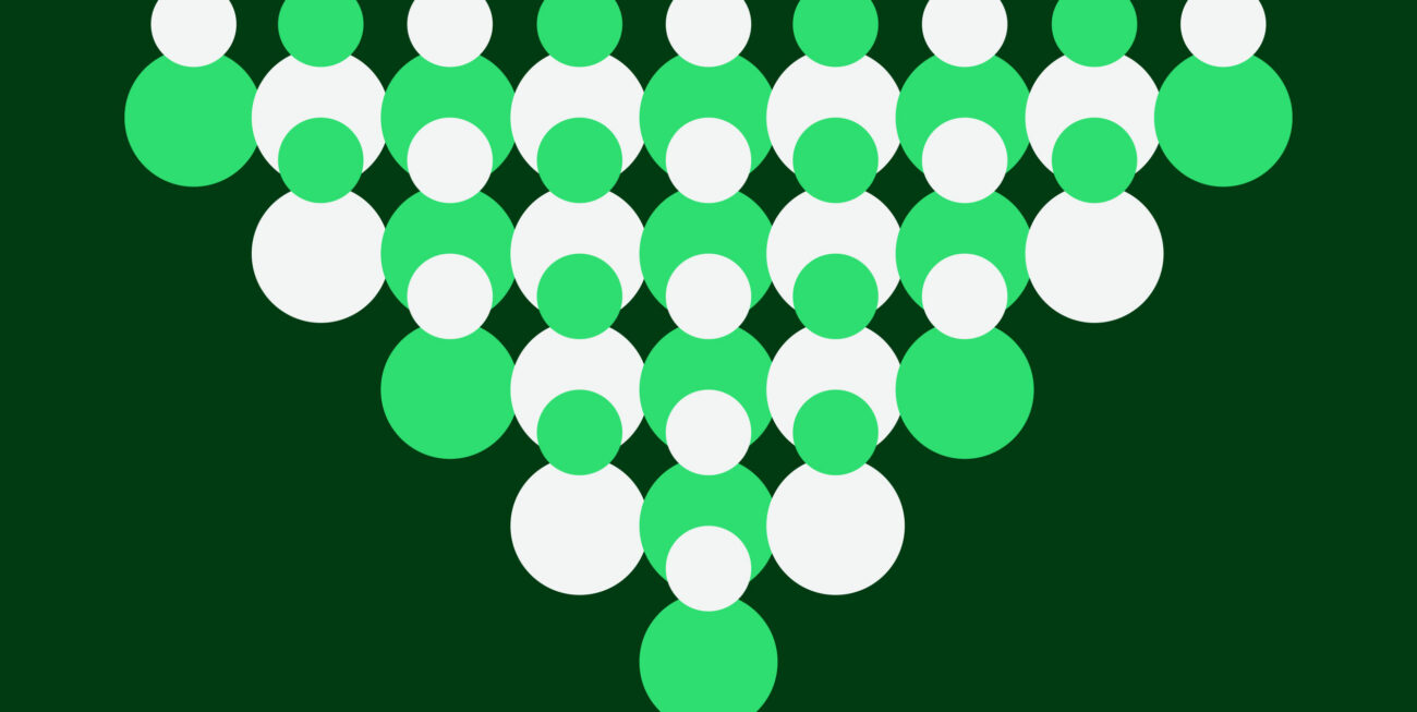 Circles representing a network of people in a funnel shape