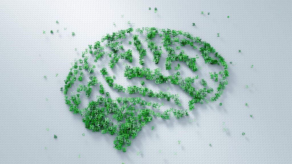 Letters forming the shape of a brain