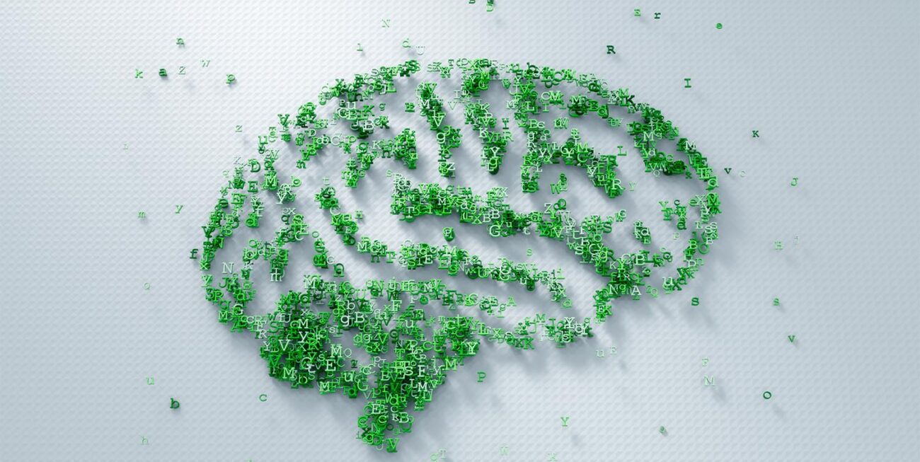 Letters forming the shape of a brain