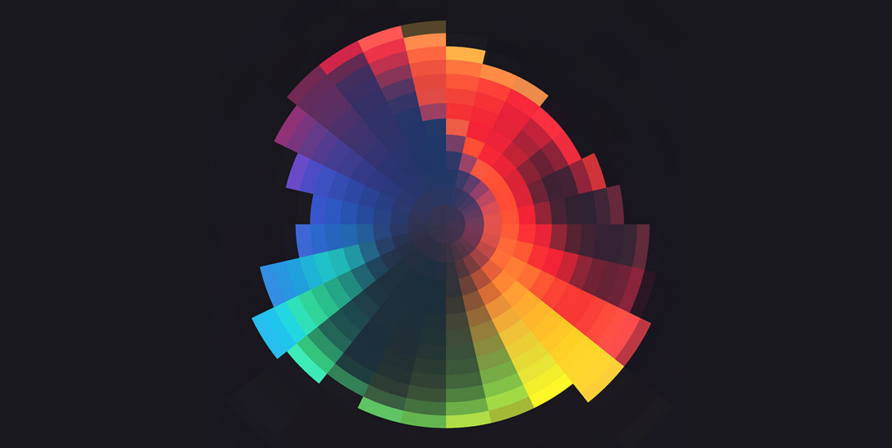 Abstract circular gradient artwork with vibrant colors radiating in segments, set against a dark background, creating a modern and dynamic visual appeal