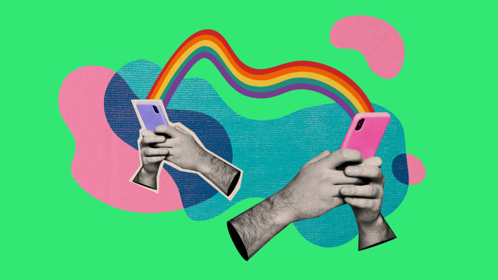 Phones connecting over rainbow data waves