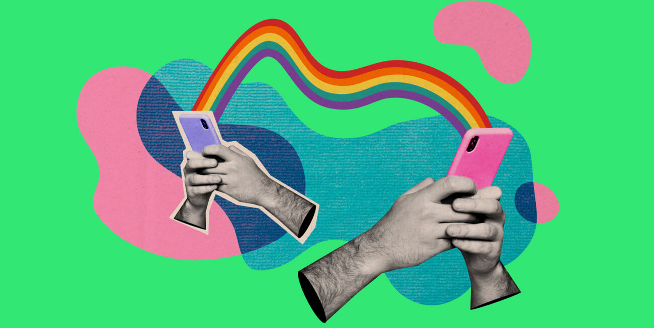 Phones connecting over rainbow data waves