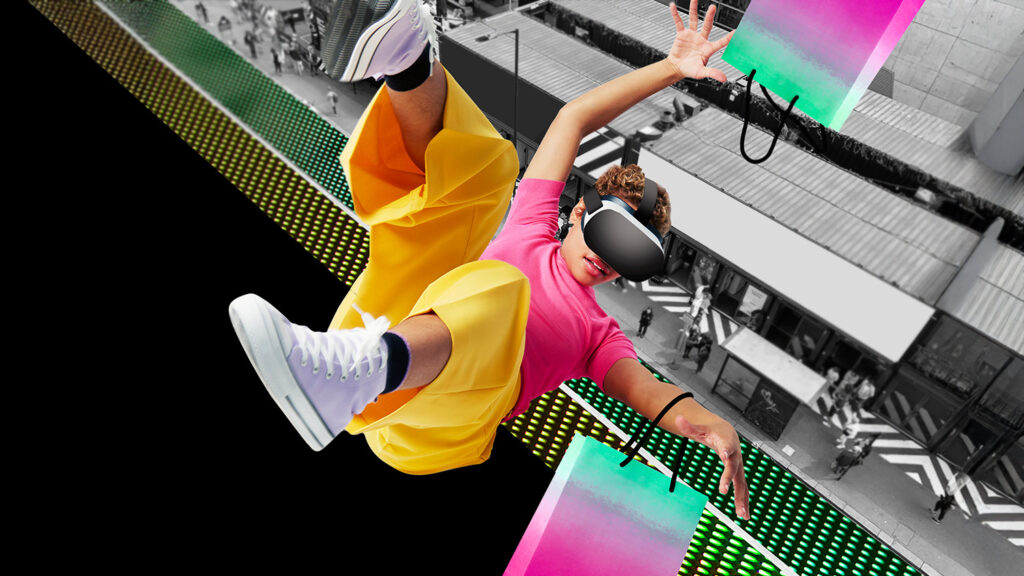 Person falling through the metaverse