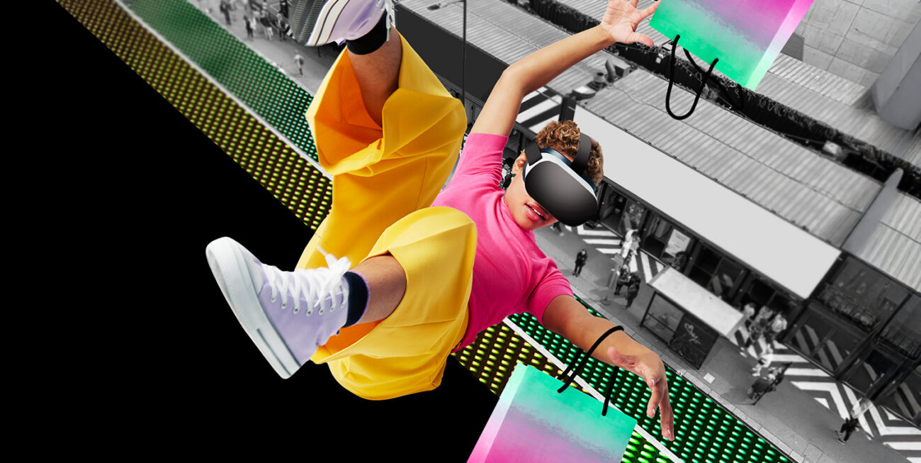 Person falling through the metaverse