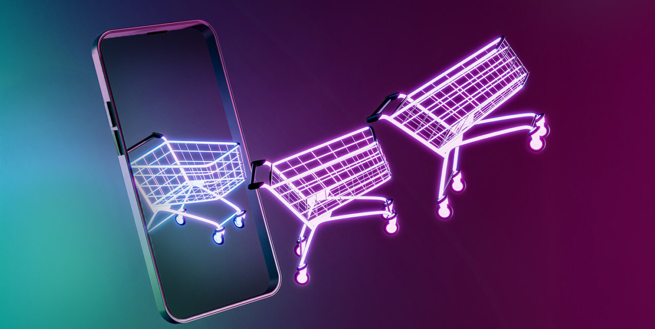 Shopping cart leaving the digital world and entering the real world