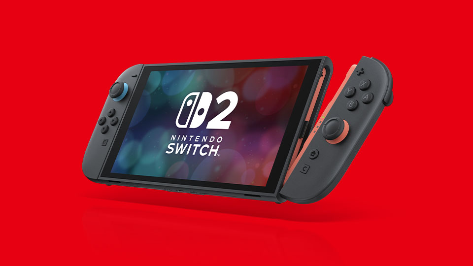 Nintendo Switch 2 on a red background