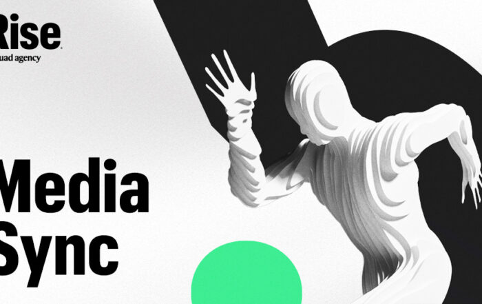 text: Media Sync with image of a running techy looking silhouette.