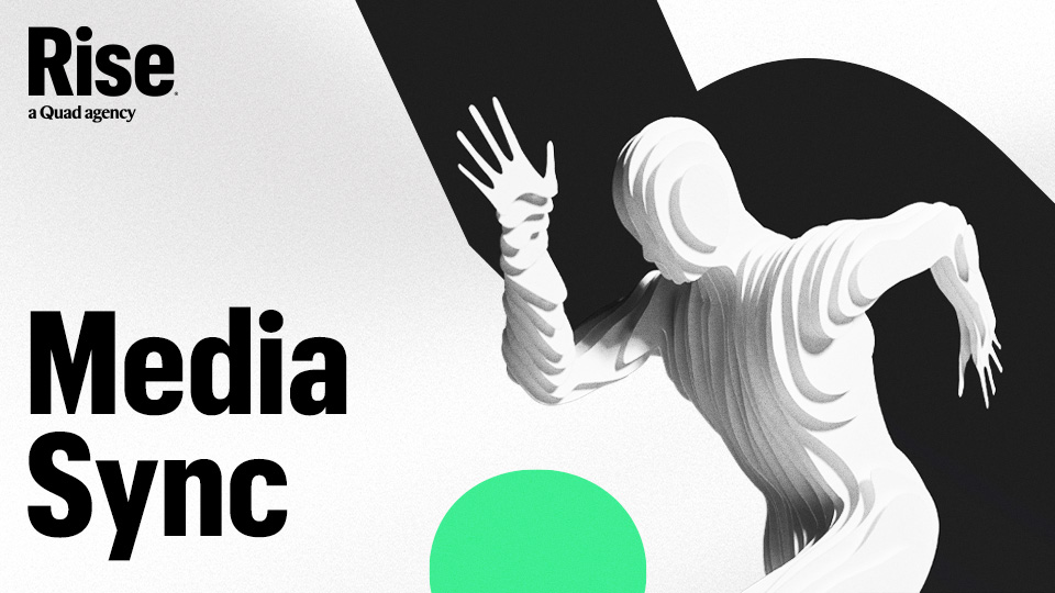 text: Media Sync with image of a running techy looking silhouette.
