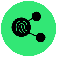 A thumbprint enclosed in a circle with two more circles branching out. A thumbprint enclosed in a circle with two more circles branching out.