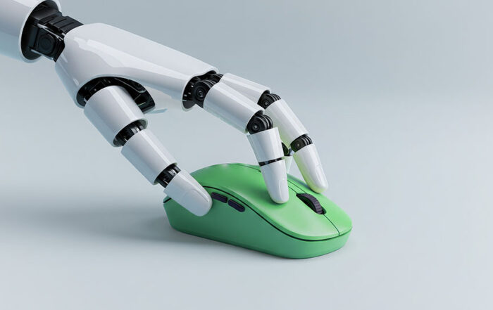 A robotic hand using a computer mouse.