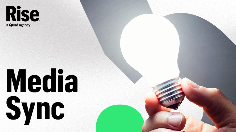 An illuminated lightbulb. Text reads: Media Sync