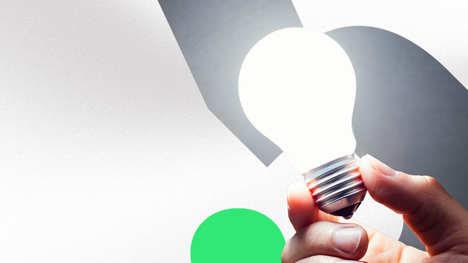 An illuminated lightbulb.