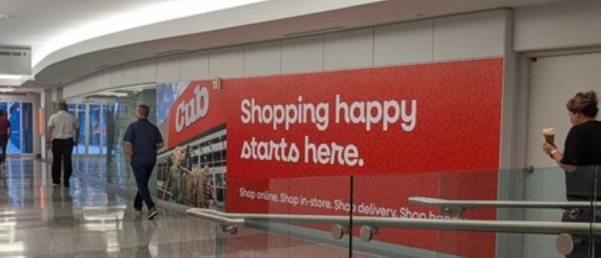 A Cub Foods OOH advertisement on the Minneapolis Skyway
